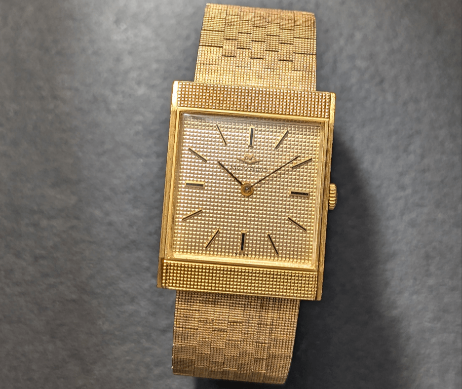 18K Gold Movado - Clous de Paris - 1960s - Rectangular Wristwatch