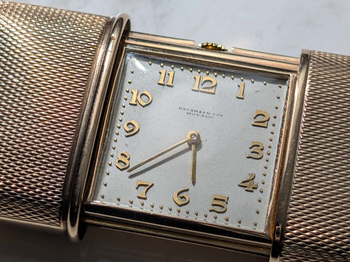 1920s Movado Hausmann & Co Ermeto Normal 9K Gold Clock