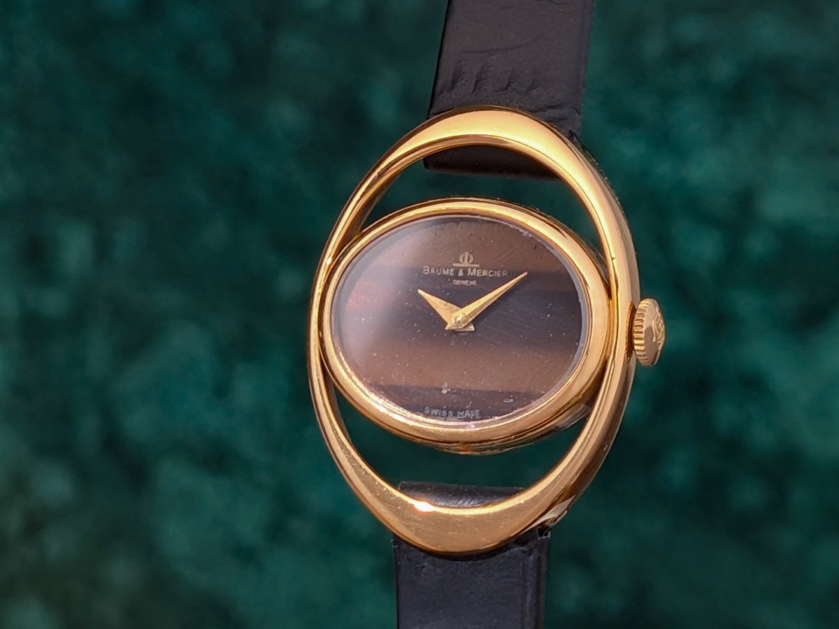 Baume et Mercier 18K Gold Tigers Eye Dial Etrier Ref. 38308 Wristwatch