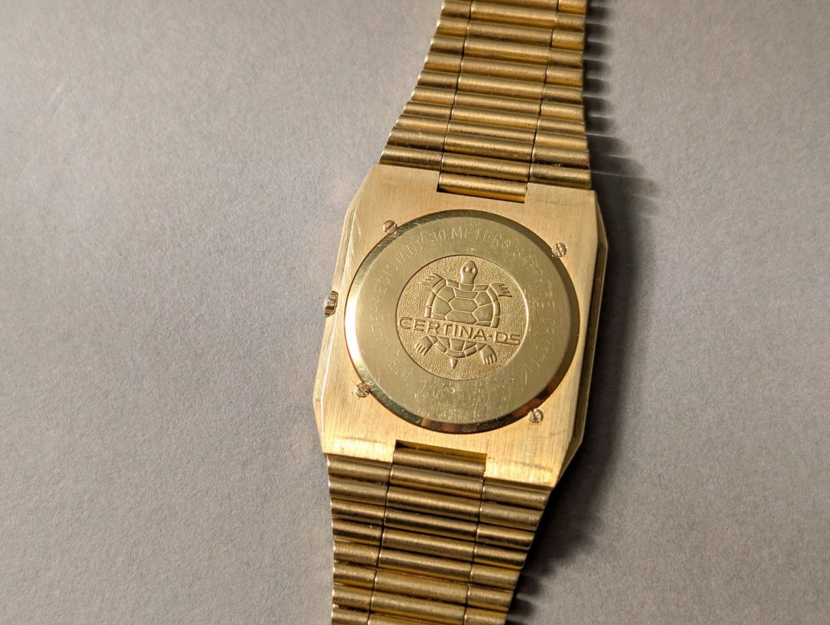 Certina DS 14k Gold Square Integrated Bracelet Diamond Indices and Bezel Wristwatch