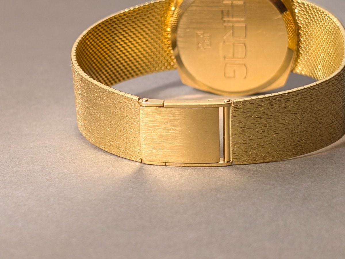 Cito 18k Yellow Gold Watch Bark Finish Milanaise Bracelet Wristwatch