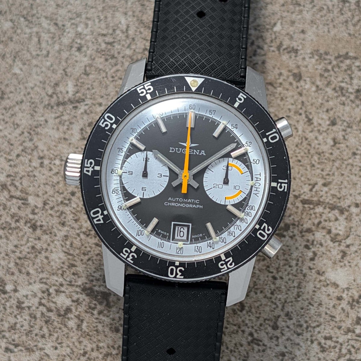 Dugena Ref. 524150 157 Buren 12 Microrotor Chronograph Reverse Panda Wristwatch