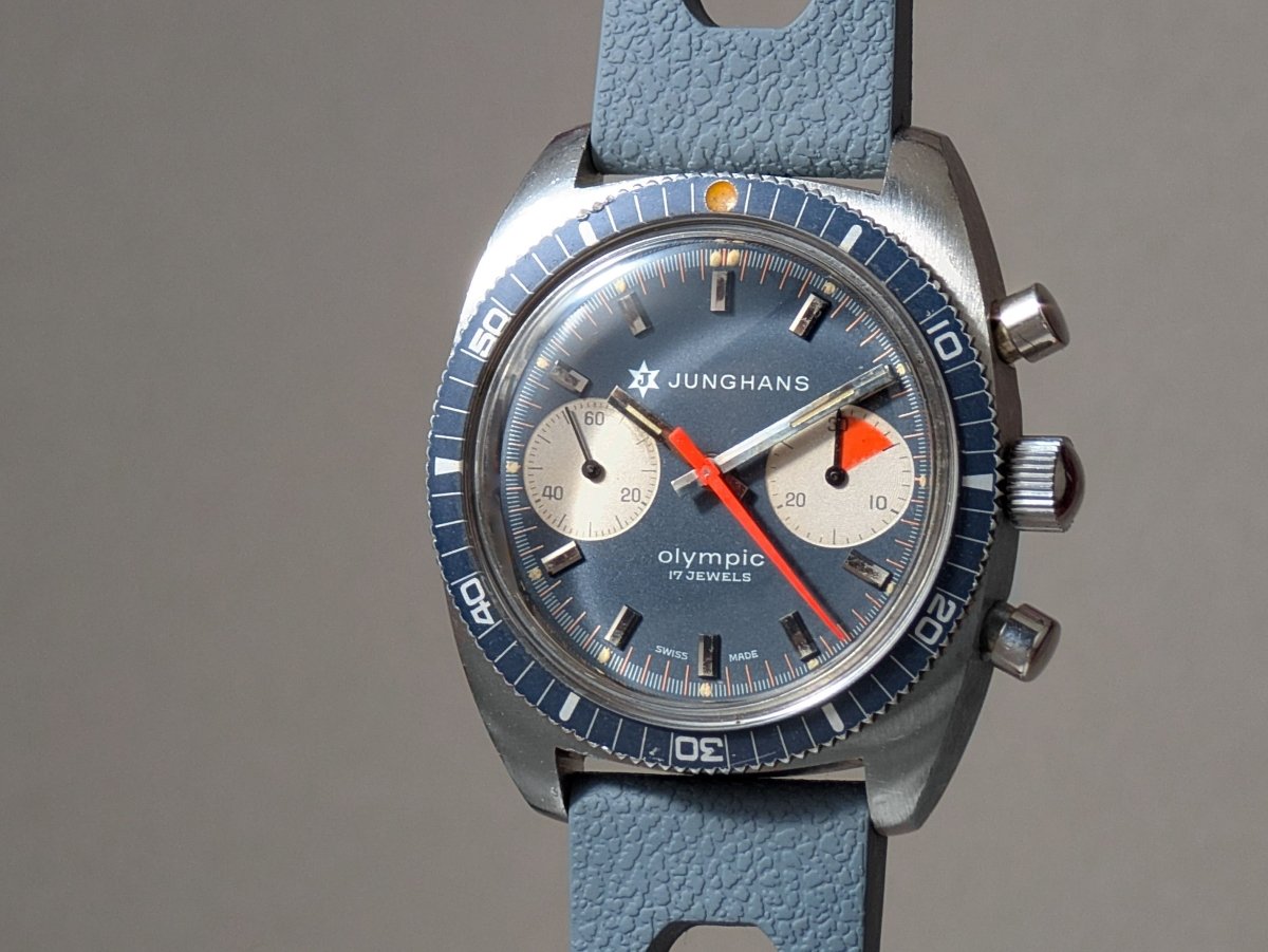 Junghans Olympic Bi - Compax Chronograph Blue Grey Valjoux 7733 Wristwatch