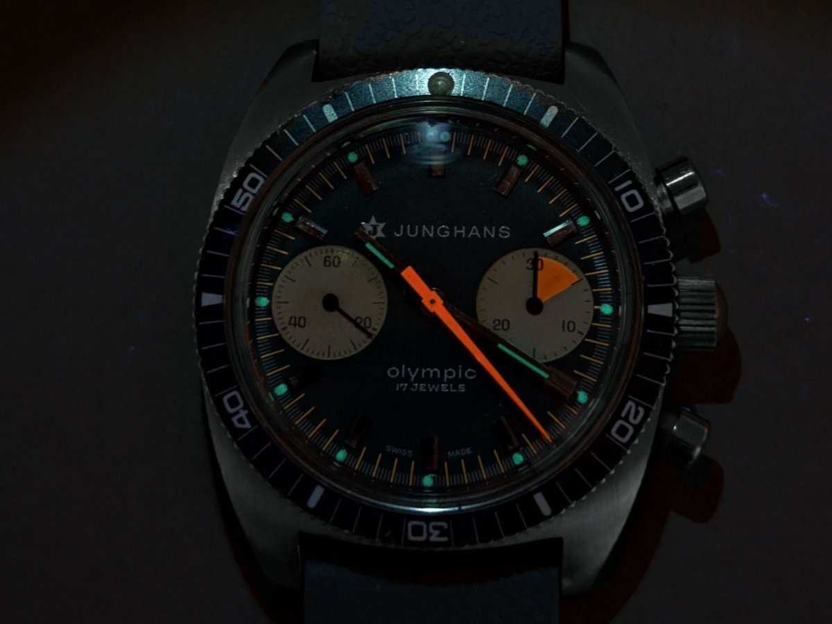Junghans Olympic Bi - Compax Chronograph Blue Grey Valjoux 7733 Wristwatch