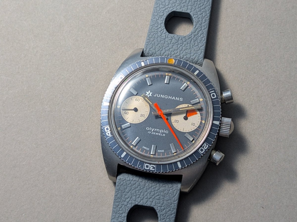 Junghans Olympic Bi - Compax Chronograph Blue Grey Valjoux 7733 Wristwatch