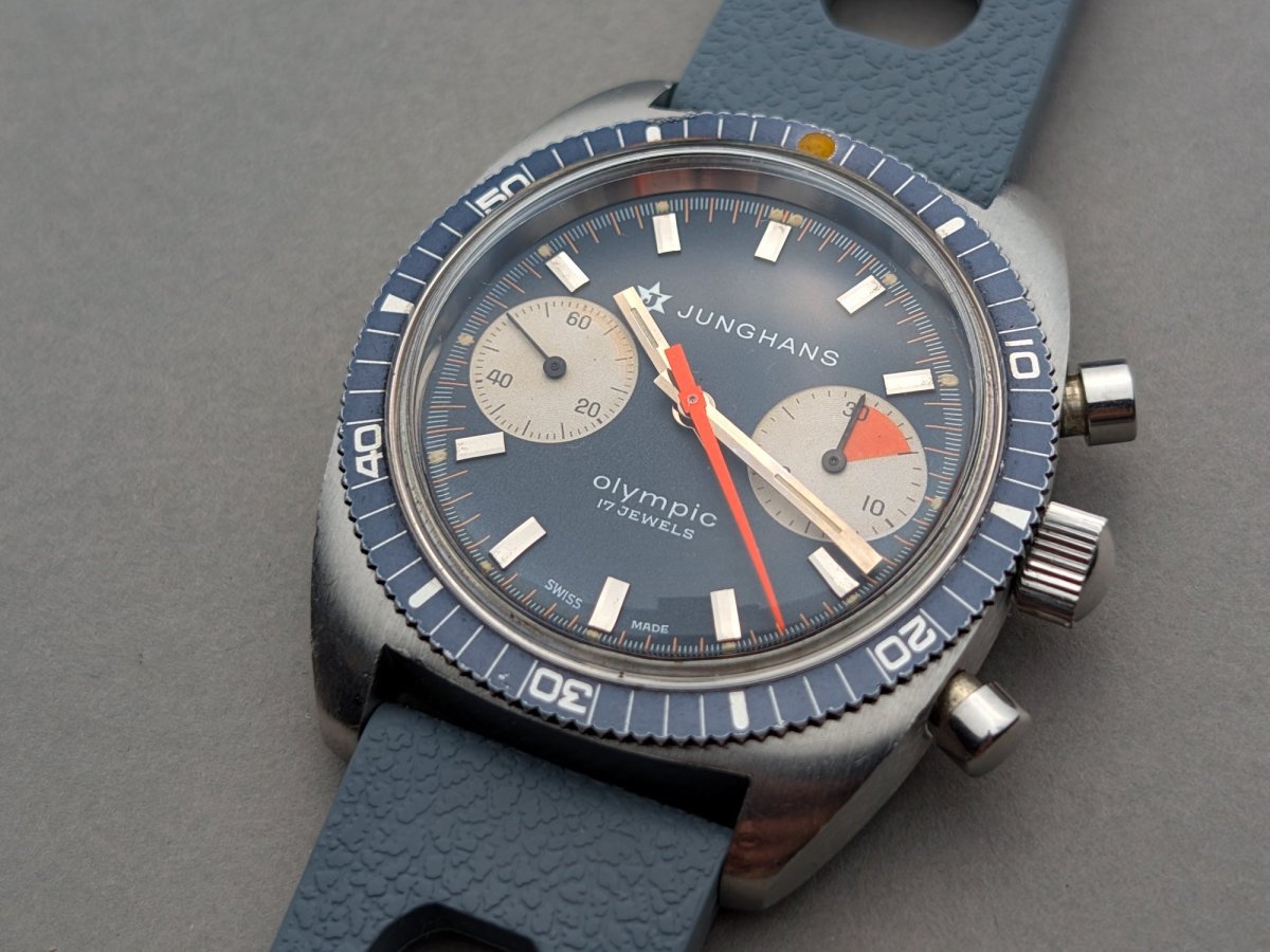 Junghans Olympic Bi - Compax Chronograph Blue Grey Valjoux 7733 Wristwatch