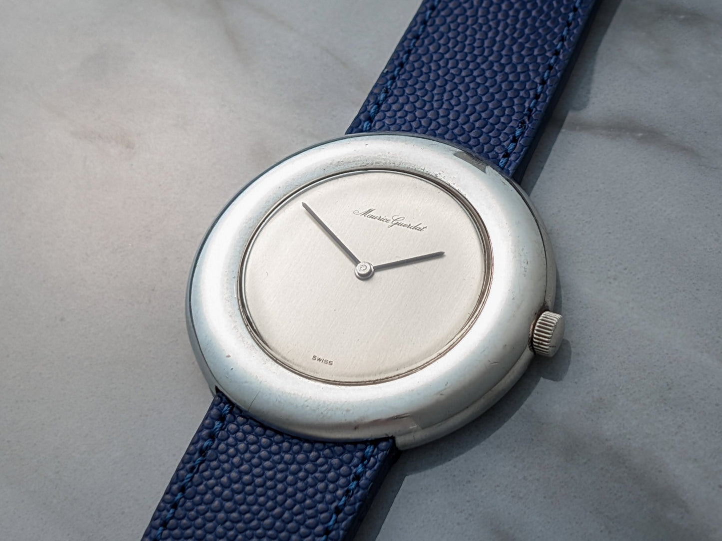 Maurice Guerdat Oversized Sterling Silver Watch Disco Volante Wristwatch