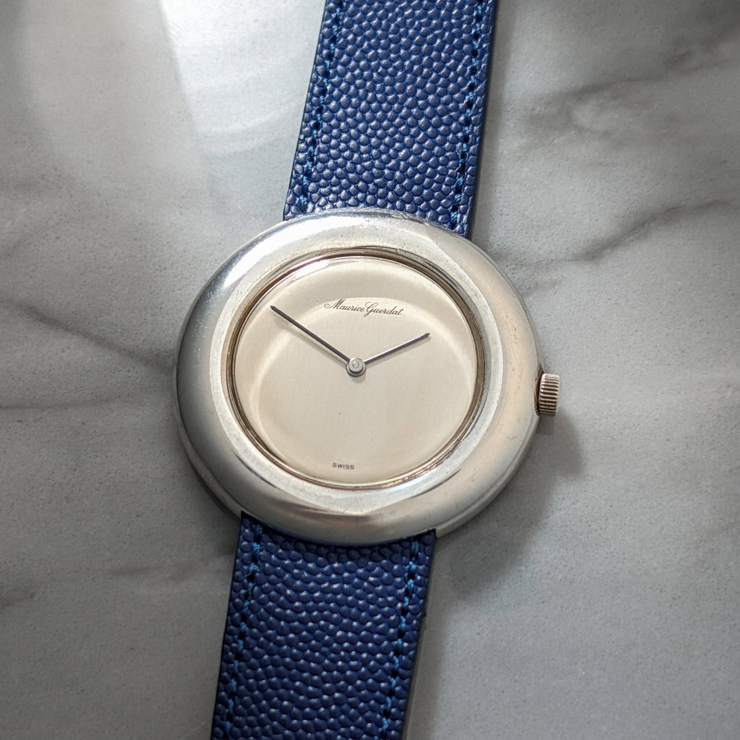 Maurice Guerdat Oversized Sterling Silver Watch Disco Volante Wristwatch