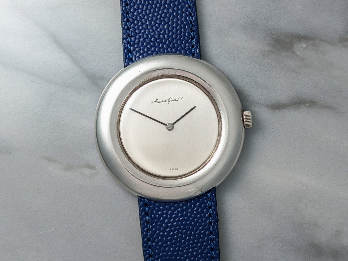 Maurice Guerdat Oversized Sterling Silver Watch Disco Volante Wristwatch