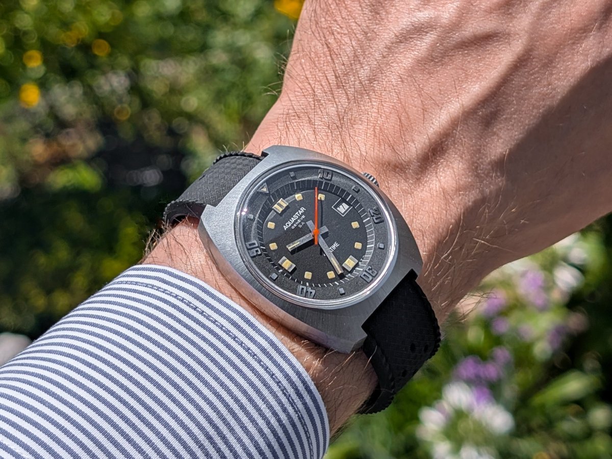 NOS Aquastar Seatime 1000 Black Wristwatch
