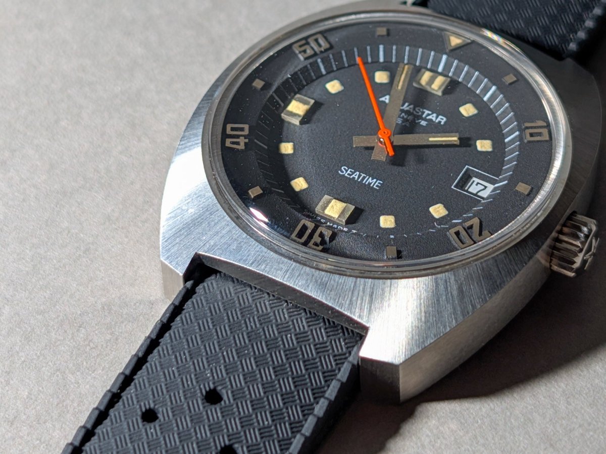 NOS Aquastar Seatime 1000 Black Wristwatch