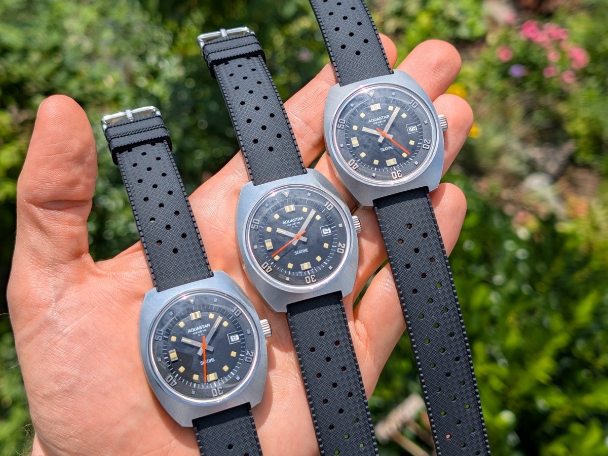 NOS Aquastar Seatime 1000 Black Wristwatch