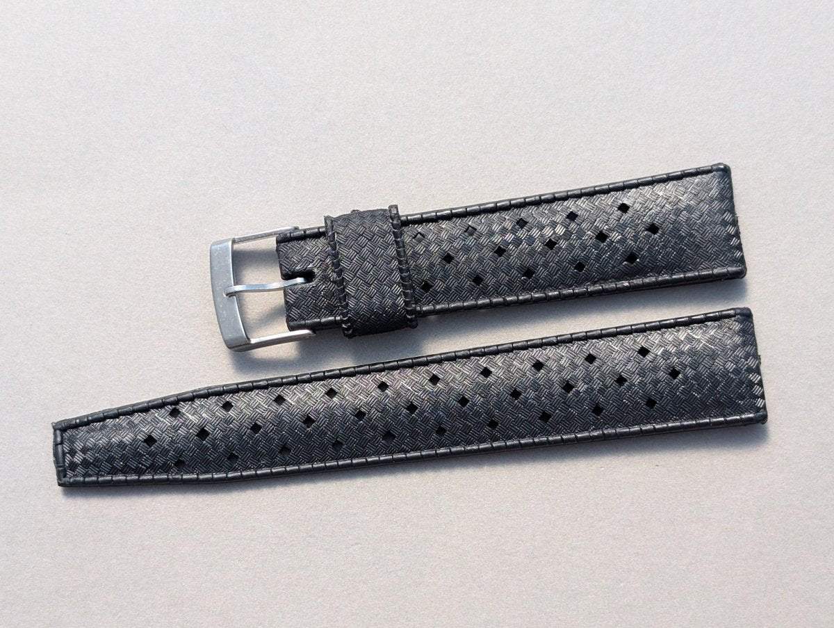 NOS Tropic Strap Black Rubber 18 mm Straight Ends 22509 INOX Buckle Strap / Bracelet