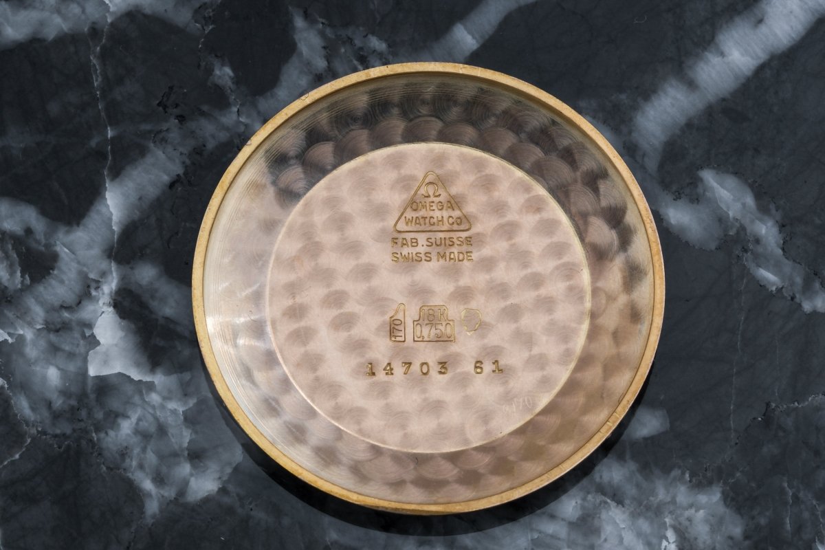 Omega Gèneve Ref. 14703 61 18k Gold Silver Sunburst Crosshair Dial Automatic Wristwatch