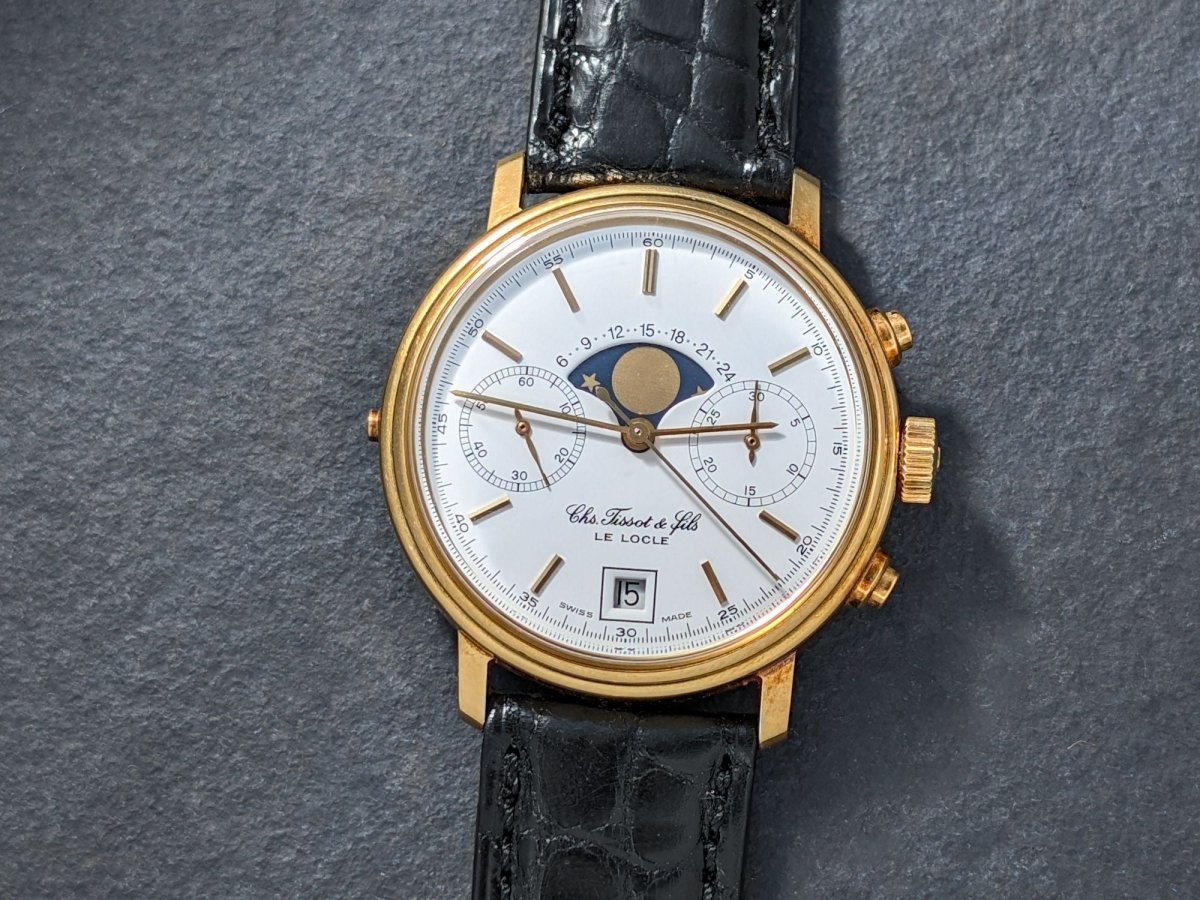 Tissot 18k Gold Moon Phase Chronograph Valjoux 7734 Ref. 41006 Wristwatch