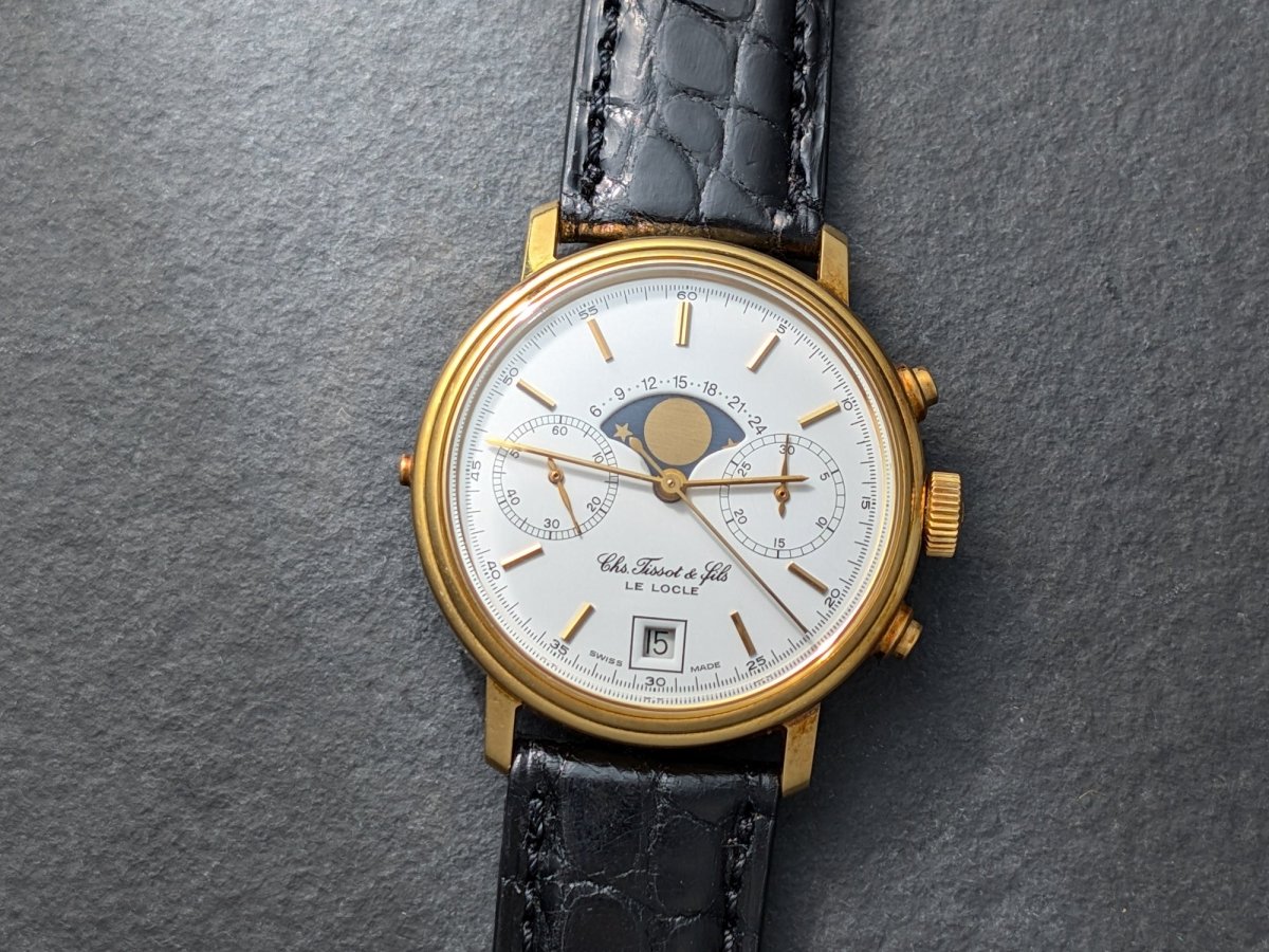 Tissot 18k Gold Moon Phase Chronograph Valjoux 7734 Ref. 41006 Wristwatch
