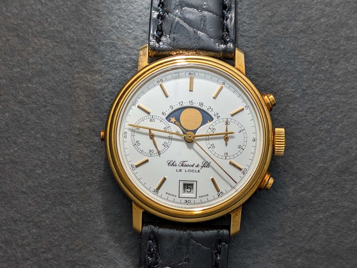 Tissot 18k Gold Moon Phase Chronograph Valjoux 7734 Ref. 41006 Wristwatch