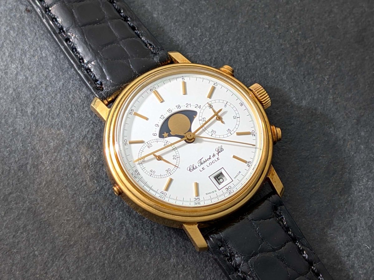 Tissot 18k Gold Moon Phase Chronograph Valjoux 7734 Ref. 41006 Wristwatch