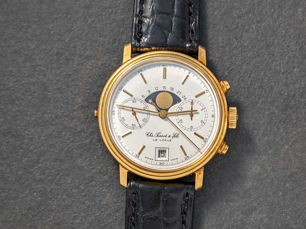 Tissot 18k Gold Moon Phase Chronograph Valjoux 7734 Ref. 41006 Wristwatch