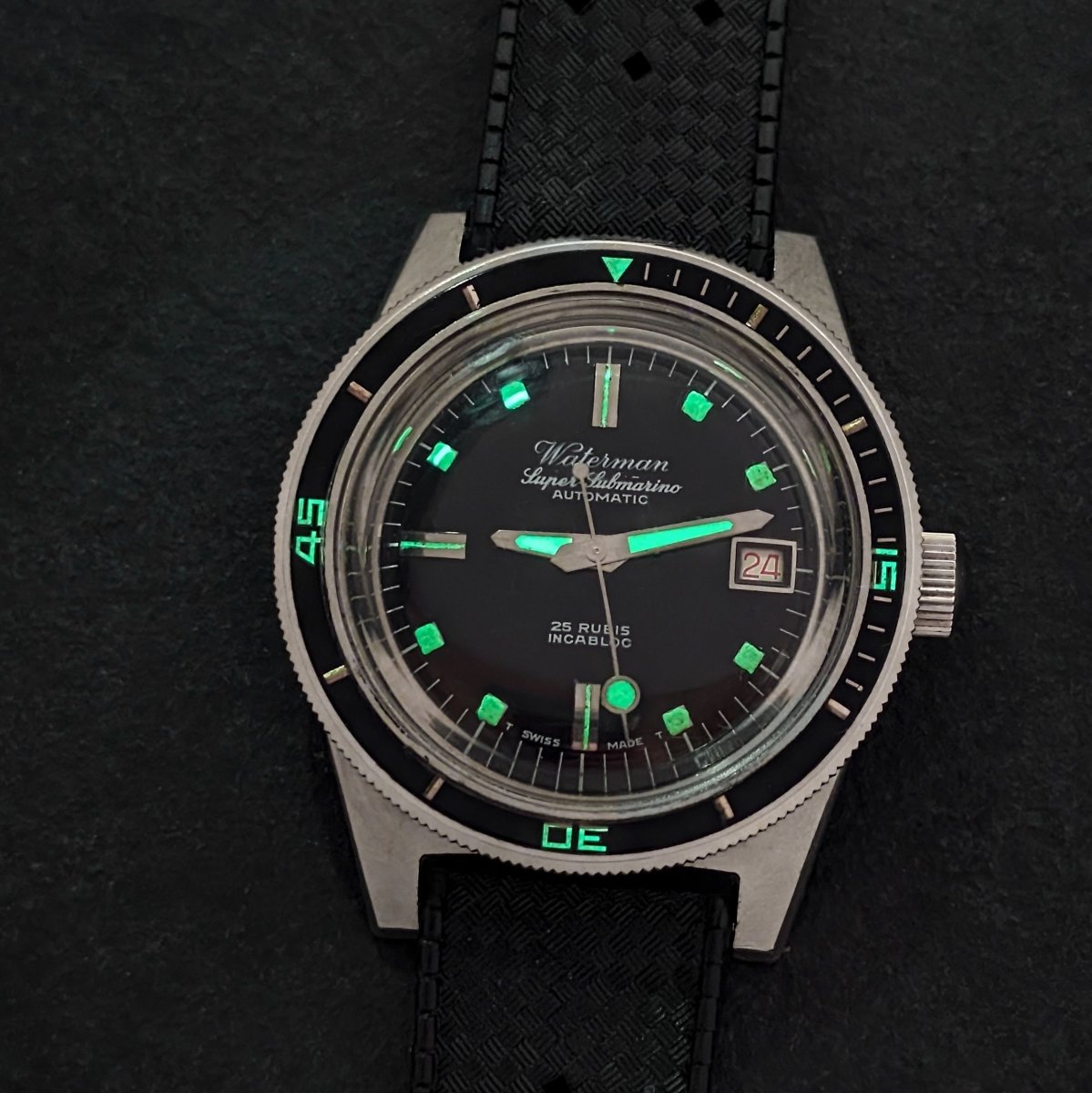 Waterman Super Submarino Skin Diver Tritium Dial Acrylic Bezel Wristwatch
