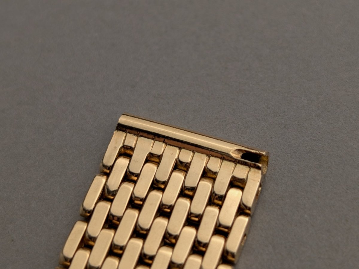 1940s Brick / Flat Beads of Rice Watch Bracelet 18k Gold Strap / Bracelet