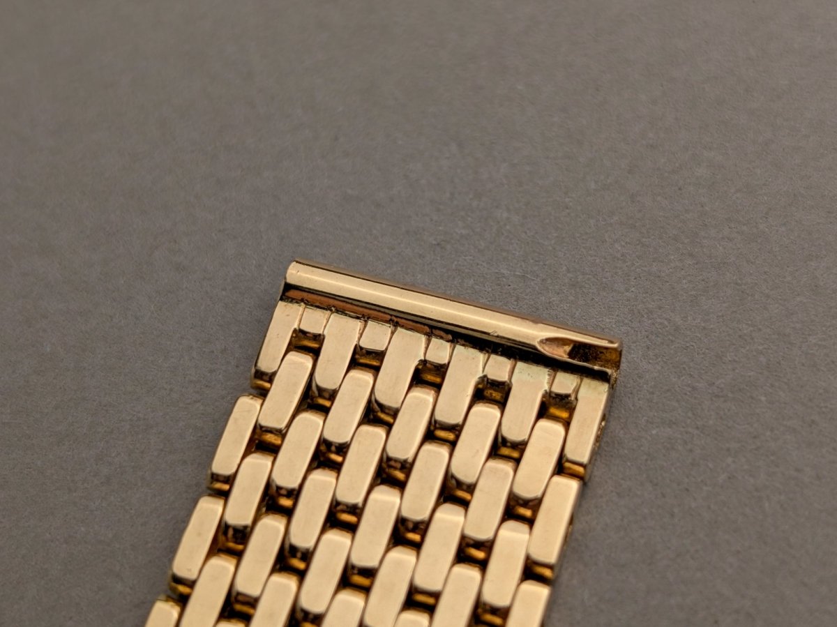 1940s Brick / Flat Beads of Rice Watch Bracelet 18k Gold Strap / Bracelet