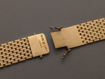 1940s Brick / Flat Beads of Rice Watch Bracelet 18k Gold Strap / Bracelet