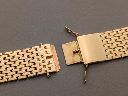 1940s Brick / Flat Beads of Rice Watch Bracelet 18k Gold Strap / Bracelet