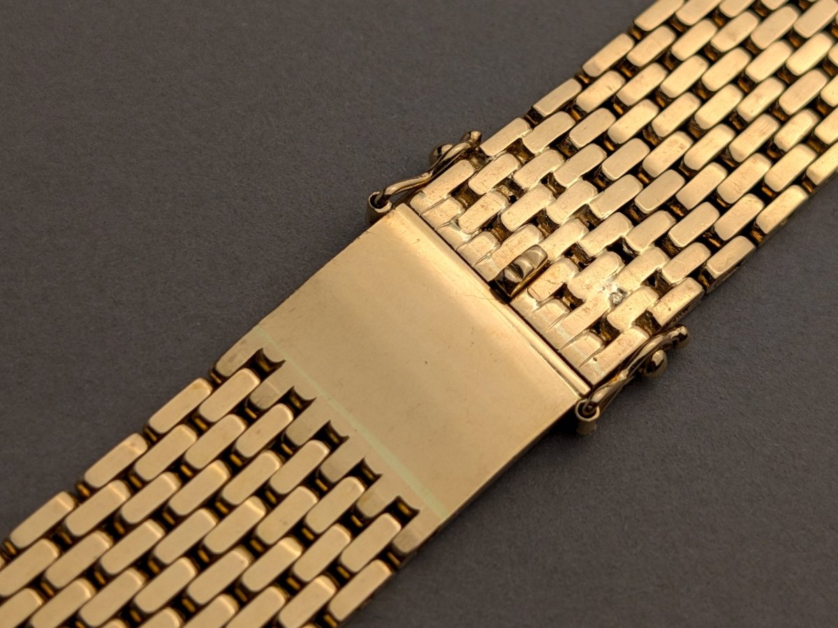 1940s Brick / Flat Beads of Rice Watch Bracelet 18k Gold Strap / Bracelet