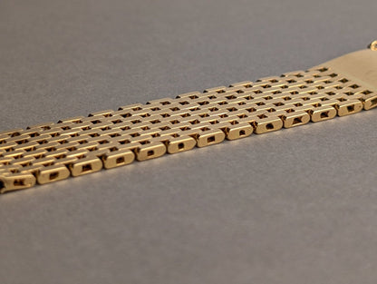 1940s Brick / Flat Beads of Rice Watch Bracelet 18k Gold Strap / Bracelet