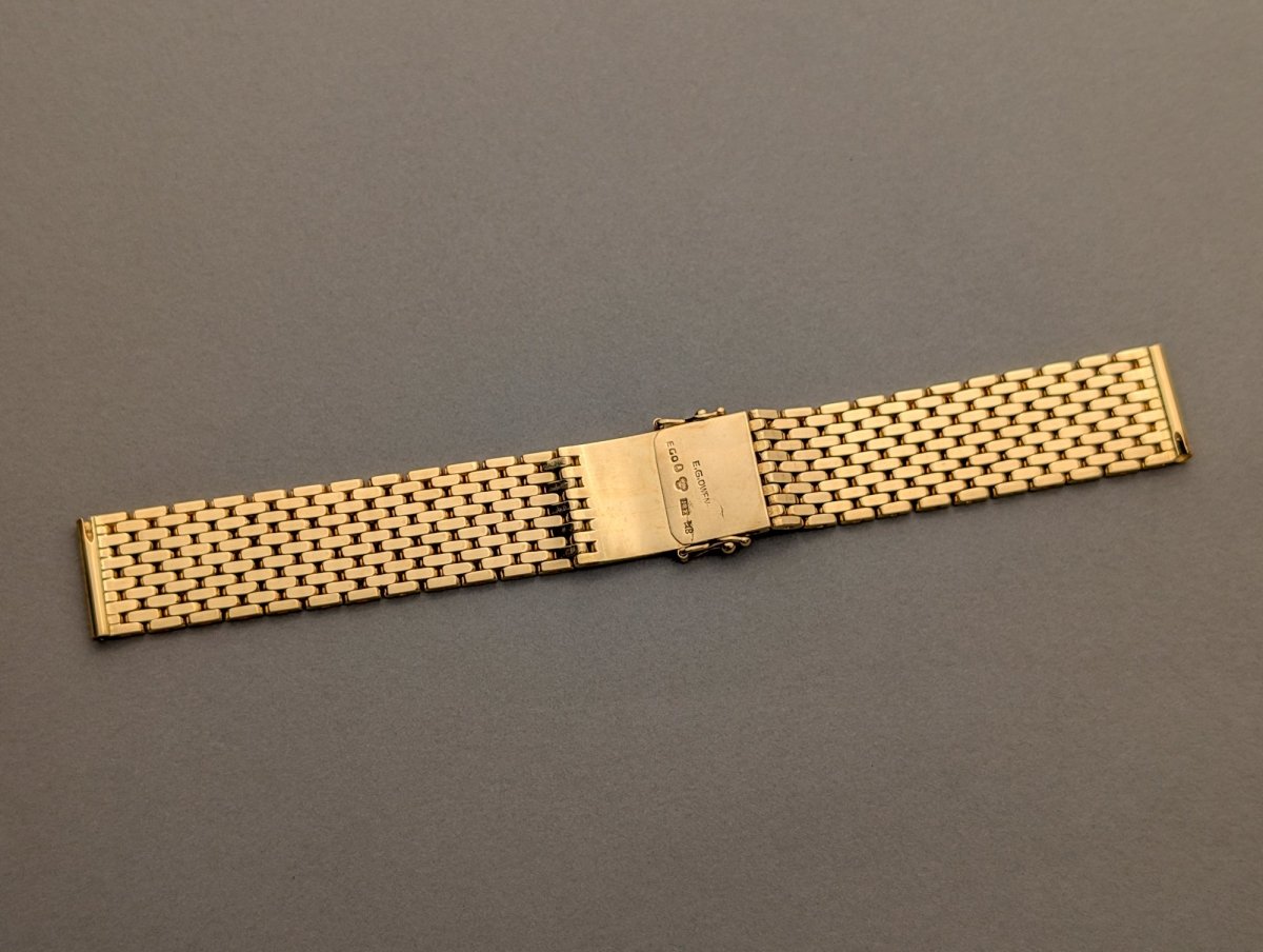 1940s Brick / Flat Beads of Rice Watch Bracelet 18k Gold Strap / Bracelet