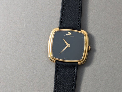 Baume & Mercier 18k Gold Stepped Case Black Dial Wristwatch