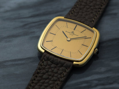 Baume & Mercier 18k Gold Stepped Case Gold Dial 37089 Wristwatch