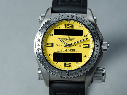 Breitling Emergency E76321 Yellow Dial Titanium Full Set Wristwatch