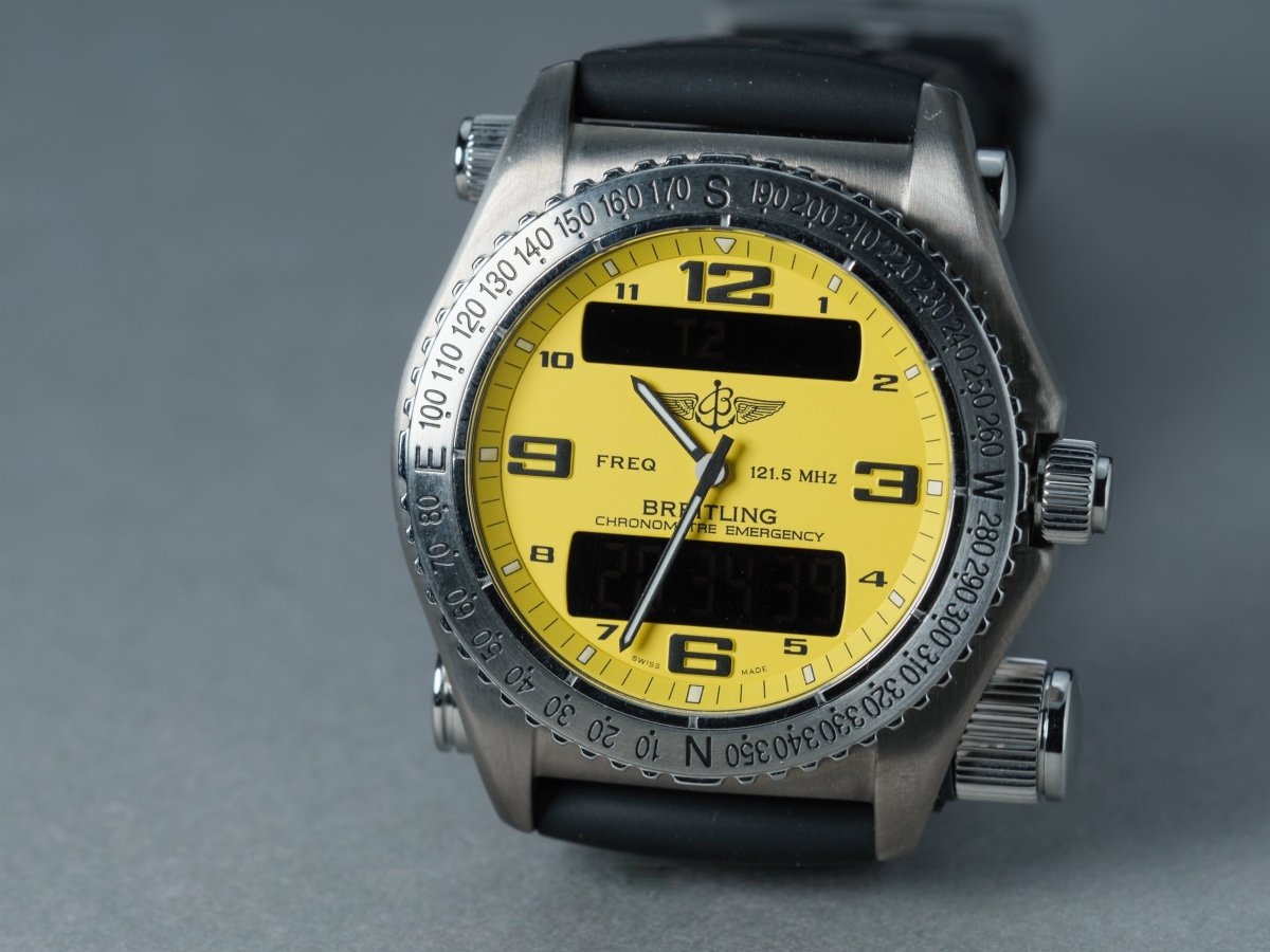 Breitling Emergency E76321 Yellow Dial Titanium Full Set Wristwatch