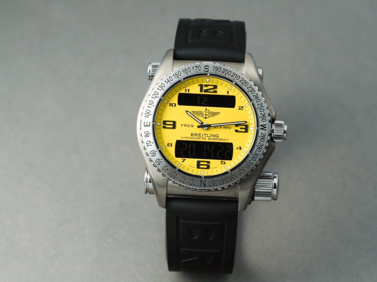 Breitling Emergency E76321 Yellow Dial Titanium Full Set Wristwatch