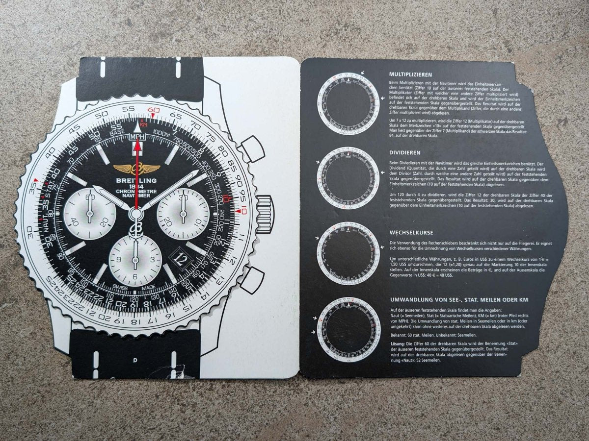 Breitling Navitimer Slide Rule Demonstration Model - Instruction Manual Guide