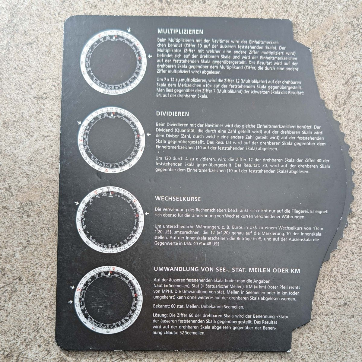 Breitling Navitimer Slide Rule Demonstration Model - Instruction Manual Guide