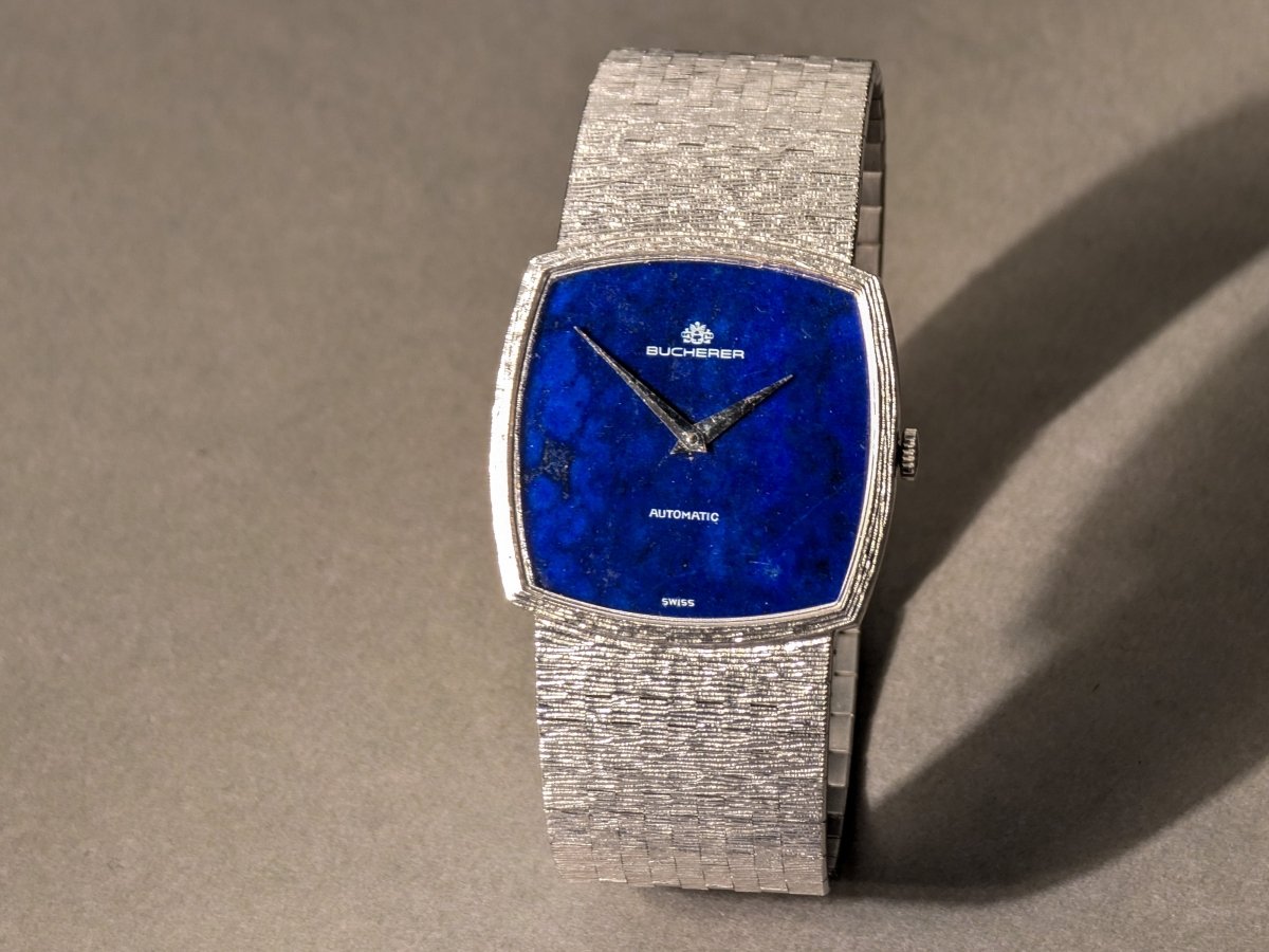 Bucherer Chopard 2032 - 1 18k White Gold Lapis Lazuli Mosaic Dial Bark Finish Wristwatch