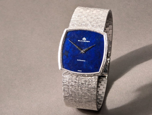 Bucherer Chopard 2032 - 1 18k White Gold Lapis Lazuli Mosaic Dial Bark Finish Wristwatch