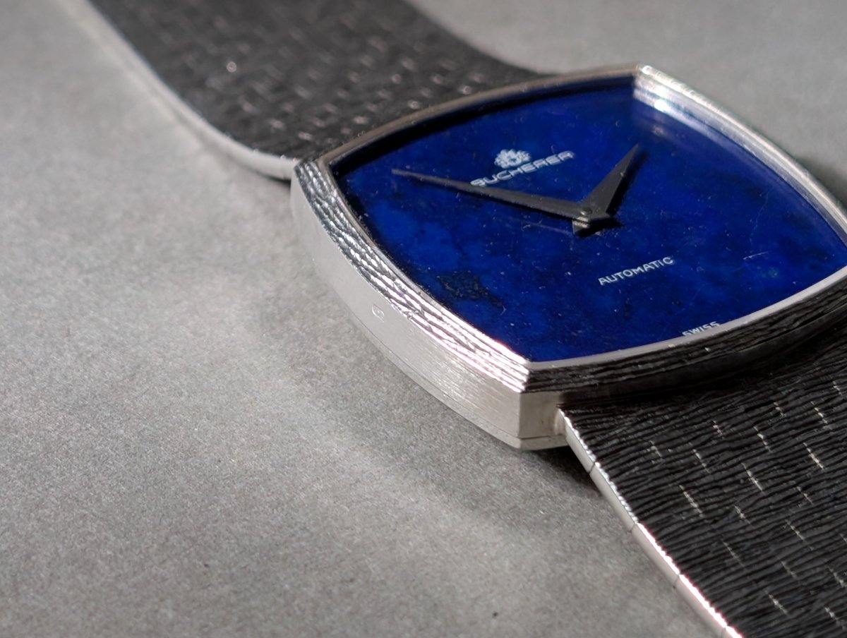 Bucherer Chopard 2032 - 1 18k White Gold Lapis Lazuli Mosaic Dial Bark Finish Wristwatch