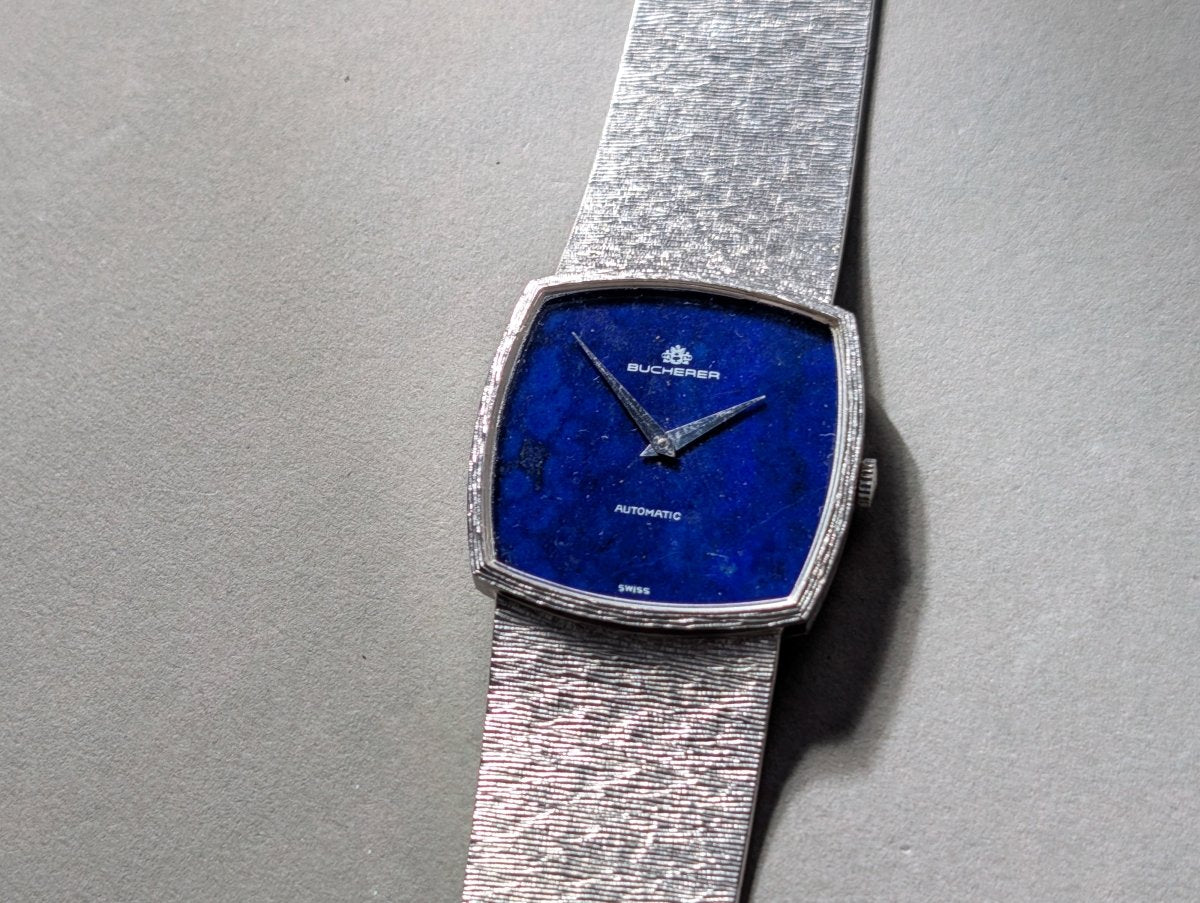 Bucherer Chopard 2032 - 1 18k White Gold Lapis Lazuli Mosaic Dial Bark Finish Wristwatch