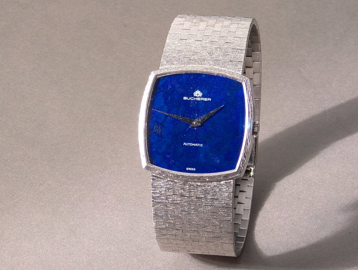 Bucherer Chopard 2032 - 1 18k White Gold Lapis Lazuli Mosaic Dial Bark Finish Wristwatch