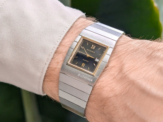 Bucherer Rectangular Integrated Bracelet Ultra Thin Wristwatch