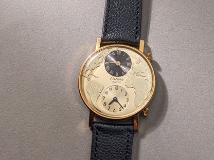Catena Swiss Dual Time World Map Manual Wind Wristwatch