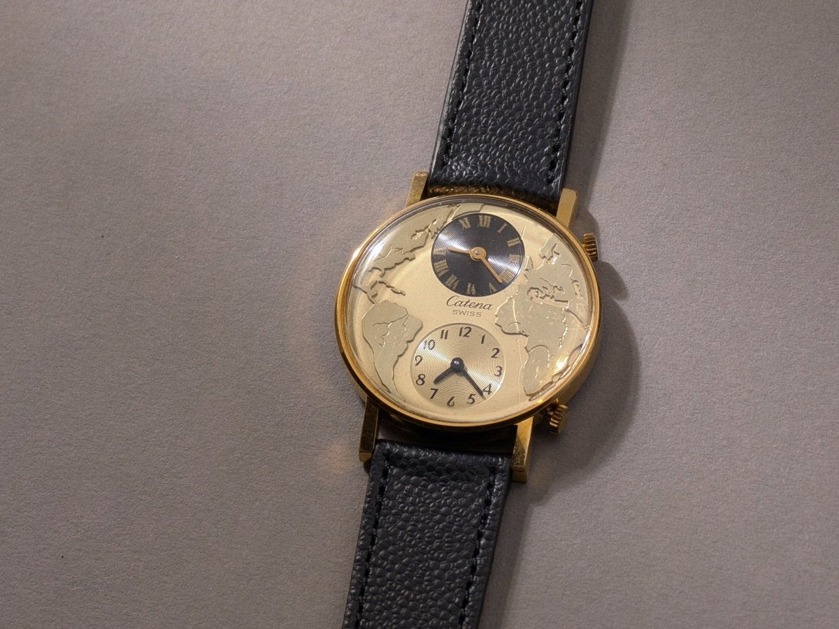 Catena Swiss Dual Time World Map Manual Wind Wristwatch