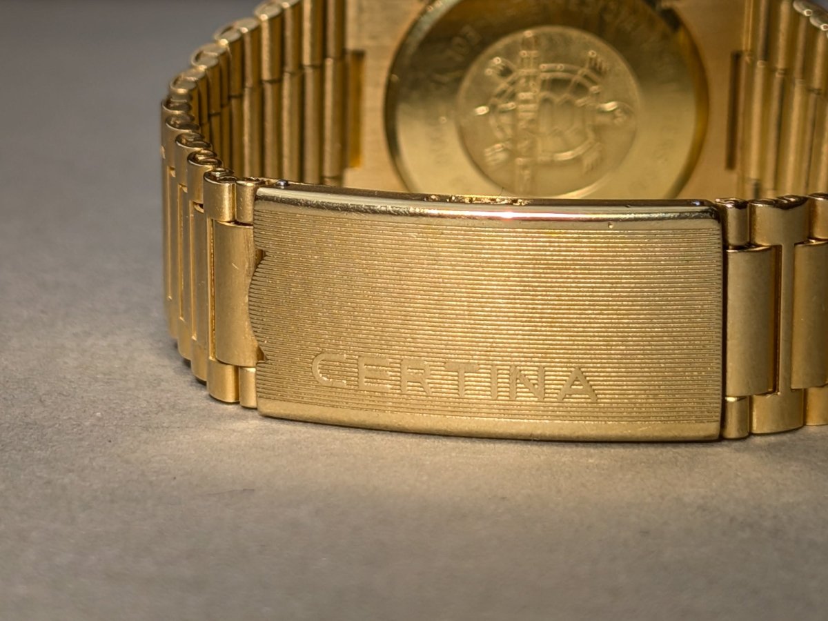 Certina DS 14k Gold Square Integrated Bracelet Diamond Indices and Bezel Wristwatch