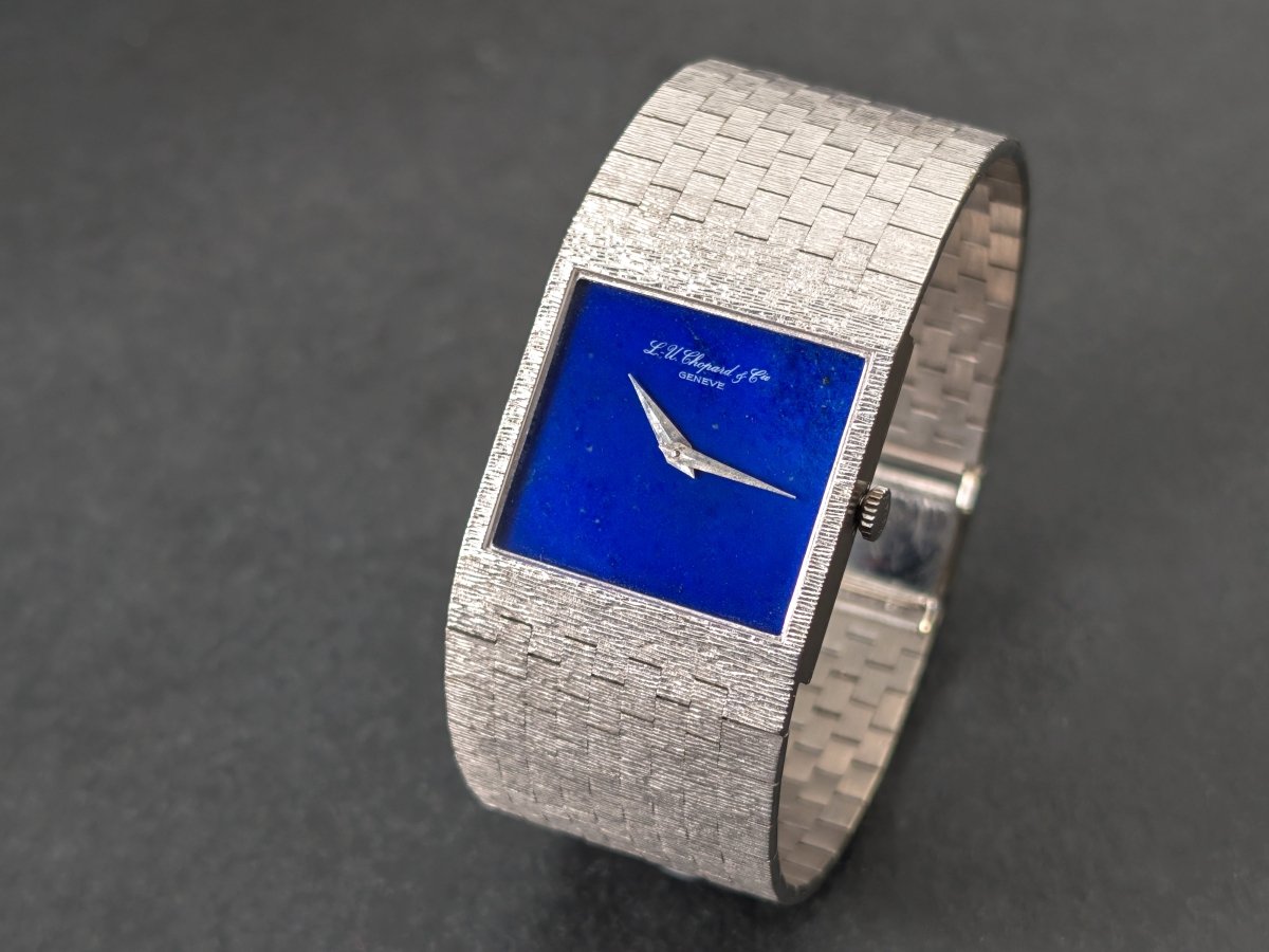 Chopard Lapis Lazuli Dial 18k White Gold Bark Finish 2013/1 Wristwatch