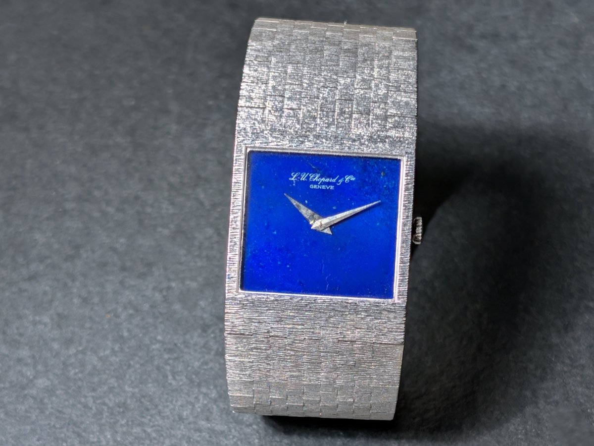 Chopard Lapis Lazuli Dial 18k White Gold Bark Finish 2013/1 Wristwatch