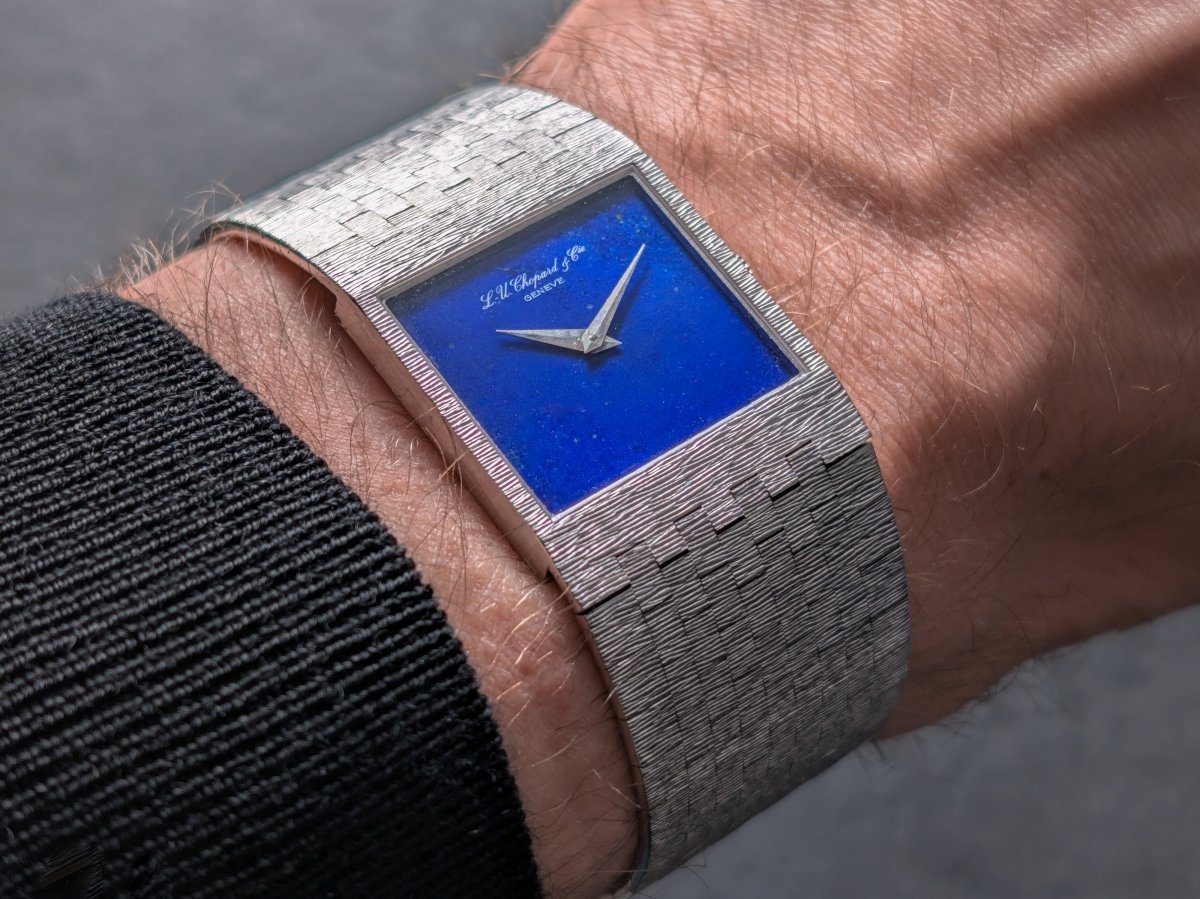 Chopard Lapis Lazuli Dial 18k White Gold Bark Finish 2013/1 Wristwatch